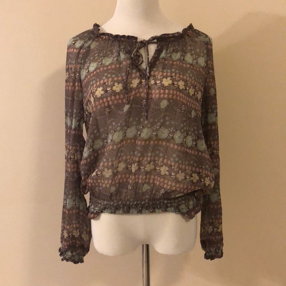 Gray see through peasant top